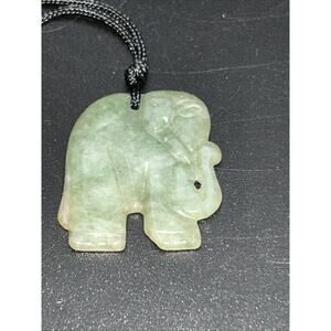 Vintage Green Stone Elephant Necklace 1” Pendant on Nylon Cord 16” Drop Fluorite